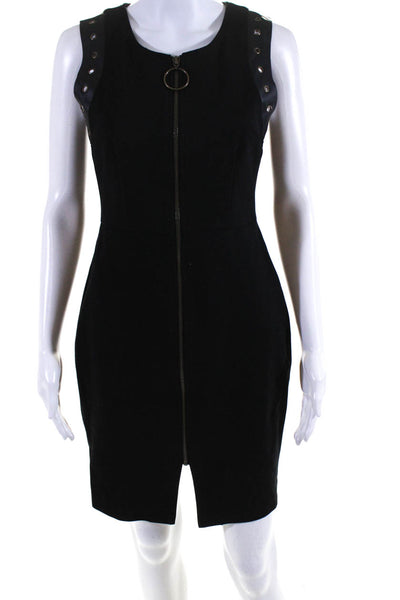 Drew Womens Back Zip Faux Leather Grommet Trim Sheath Dress Black Size Small