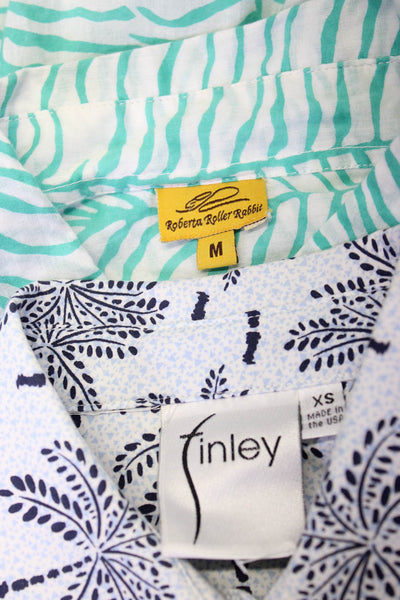 Roller Rabbit Finley Womens Button Up Printed Shirts White Green Size XS M Lot 2