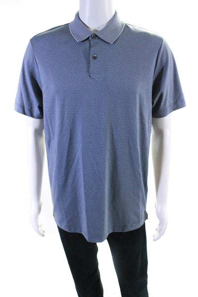 Magaschoni Mens Dot Print Collared Short Sleeve Button Up Polo Shirt Blue Size L