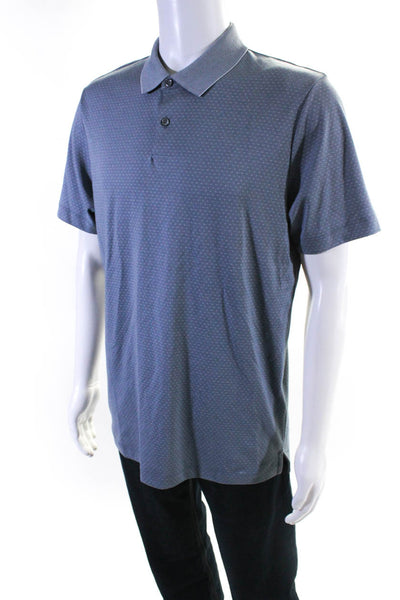 Magaschoni Mens Dot Print Collared Short Sleeve Button Up Polo Shirt Blue Size L