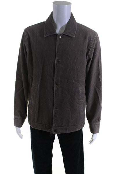 Truth Men's Collar Long Sleeves Button Closure Corduroy Jacket Brown Size M