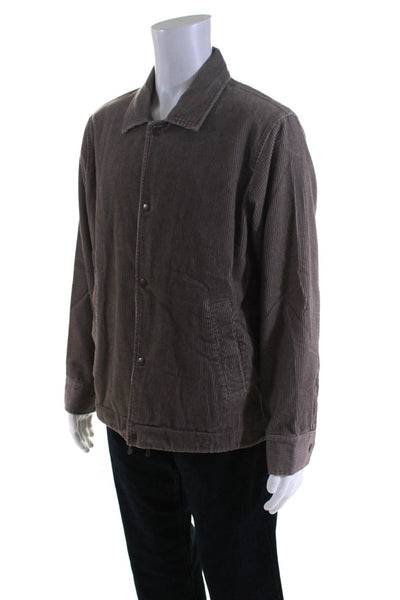 Truth Men's Collar Long Sleeves Button Closure Corduroy Jacket Brown Size M