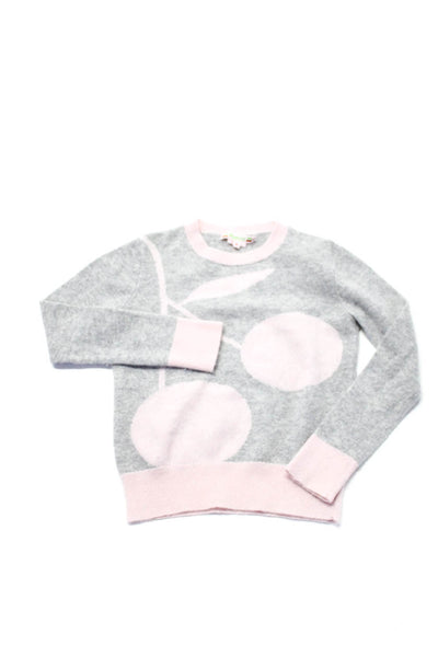 Bonpoint Girls Cherry Print Long Sleeve Crew Neck Sweater Gray Light Pink Size 8