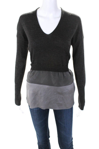 Fabiana Filippi Women's Merino Wool Silk Trim Long Sleeve Sweater Gray Size M