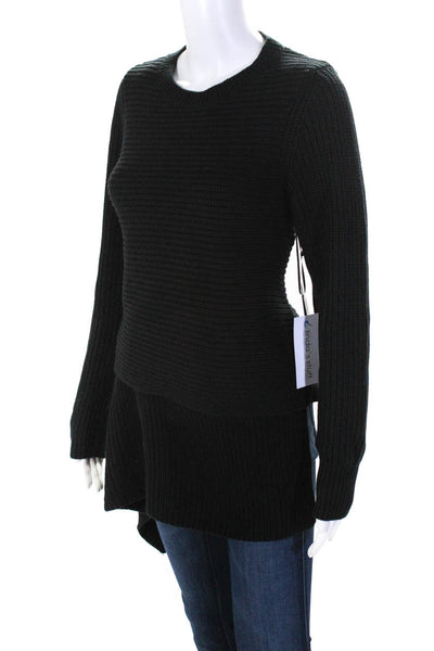 Carlisle Women's Long Sleeve Thick Knit Asymmetric Hem Crewneck Sweater Black Si