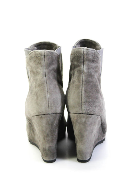 Neiman Marcus Womens Suede Stretch Inset Wedge Ankle Boots Gray Size 5.5 Medium
