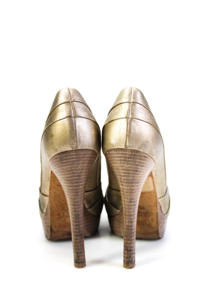 Fendi Womens Leather Peep Toe Platform Pumps Gold Metallic Size 35.5 5.5