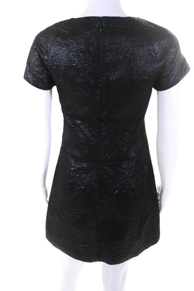 Tibi Women's Short Sleeve Textured A-Line Sheath Dress Black Size 2