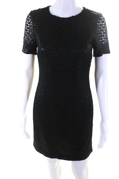 Tibi Women's Short Sleeve Textured A-Line Sheath Dress Black Size 2