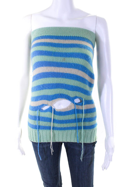 Charles Jeffrey Loverboy Womens Wool Striped Distressed Blouse Green Size XS