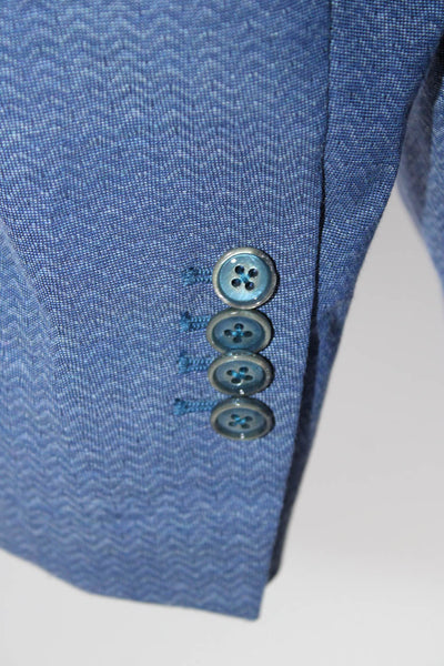 Caracciolo Mens Zig Zag Print Two Button Long Sleeve Blazer Jacket Blue Size 56