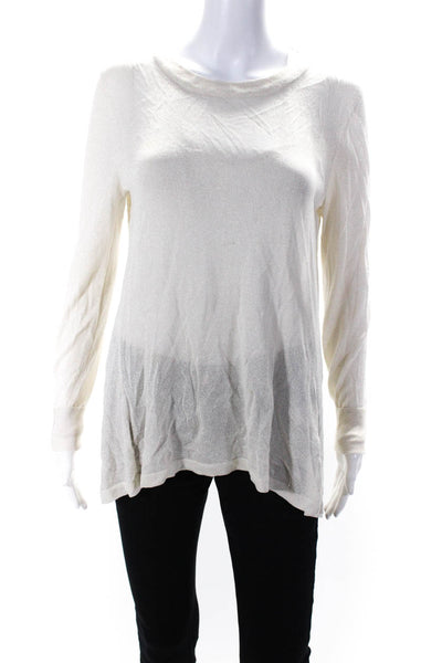 Parker Womens Glitter Print Back Slit Long Sleeve Pullover Sweater Beige Size S