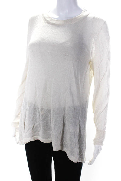 Parker Womens Glitter Print Back Slit Long Sleeve Pullover Sweater Beige Size S