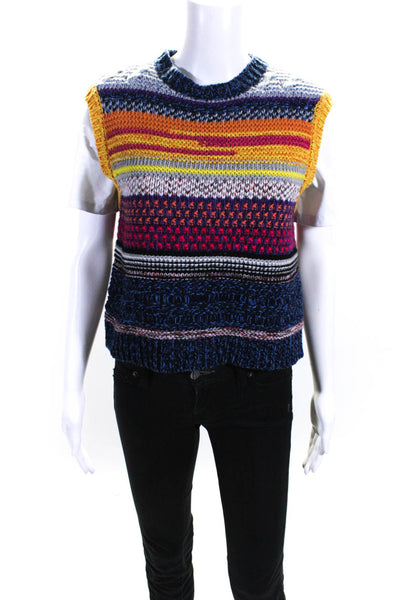 Chloe Womens Multicolor Cashmere Striped Sleeveless Vest Sweater Top Size L