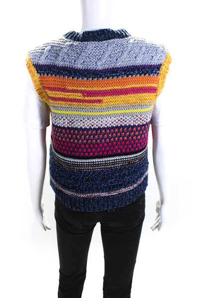 Chloe Womens Multicolor Cashmere Striped Sleeveless Vest Sweater Top Size L