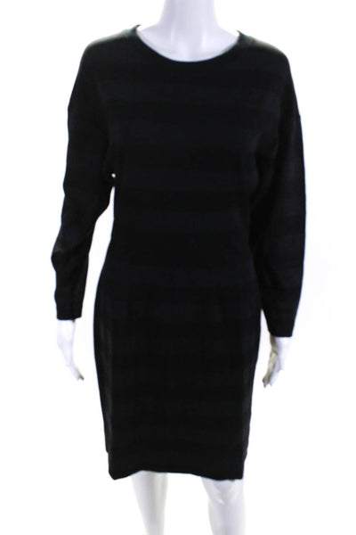 Theory Womens Striped Zipped Darted Long Sleeve Sheath Midi Dress Black Size 8