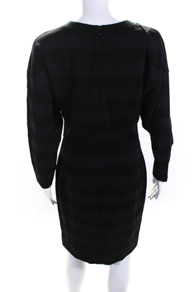Theory Womens Striped Zipped Darted Long Sleeve Sheath Midi Dress Black Size 8
