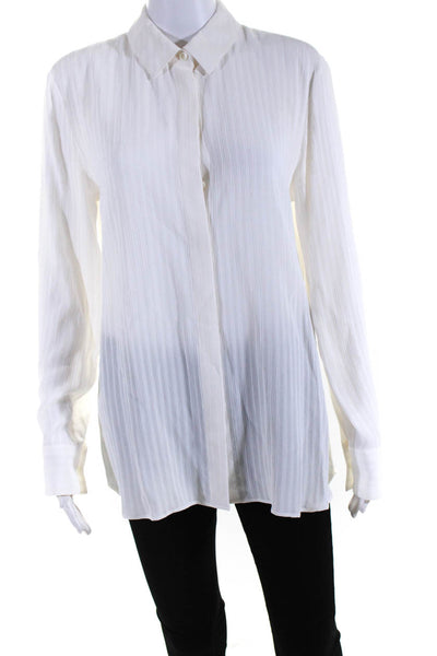 Altuzarra Womens White Textured Collar Long Sleeve Button Down Blouse Top Size40