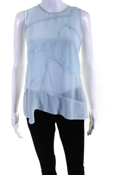 Intermix Womens Silk Patchwork Textured Sleeveless Buttoned Blouse Blue Size P