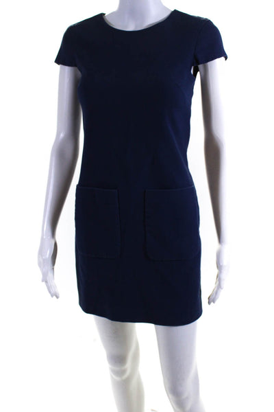 Theory Womens Cotton Back Zipped Short Sleeve A-Line Midi Dress Blue Size 00