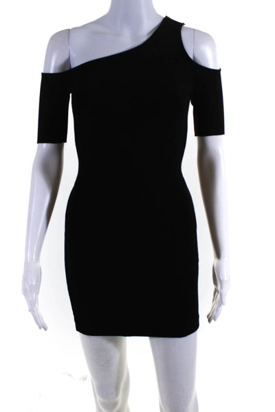 Helmut Womens Cold-Shoulder Texture Short Sleeve Bodycon Mini Dress Black Size P