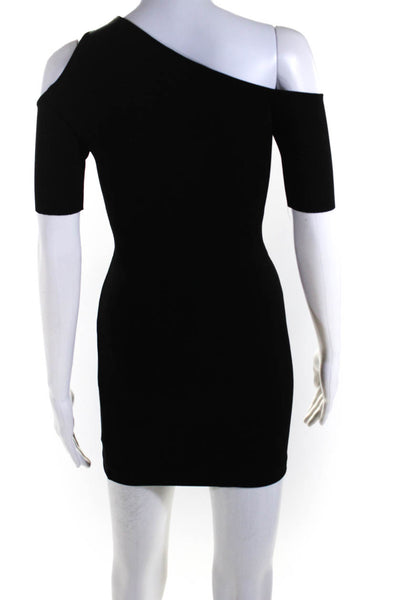 Helmut Womens Cold-Shoulder Texture Short Sleeve Bodycon Mini Dress Black Size P