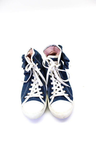 RED Valentino Womens Darted Bow Accent Lace-Up High Top Sneakers Blue Size EUR36