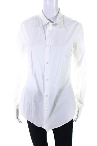 Sara Roka Womens Collared Long Sleeve Button Up Blouse Top White Size 42 M