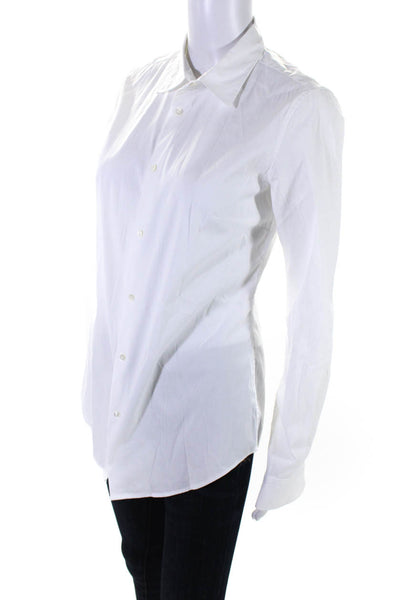 Sara Roka Womens Collared Long Sleeve Button Up Blouse Top White Size 42 M