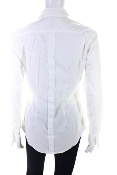 Sara Roka Womens Collared Long Sleeve Button Up Blouse Top White Size 42 M