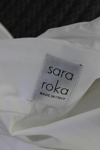 Sara Roka Womens Collared Long Sleeve Button Up Blouse Top White Size 42 M