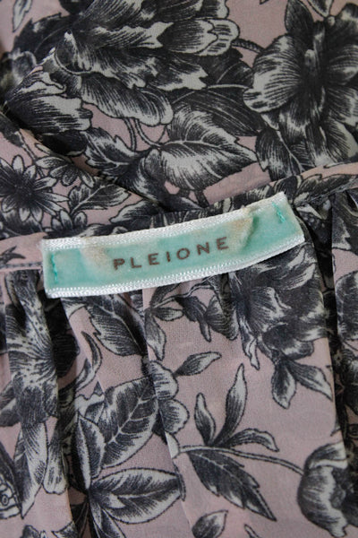 Pleione Womens Floral Pleated Boat Neck Half Sleeved Blouse Lilac Navy Size M