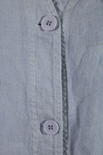 Overlover Womens Linen Short Sleeves Button Down Romper Blue Size Small