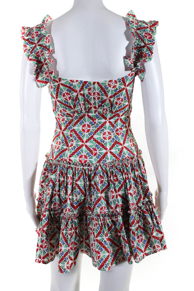 Caroline Constas Womens Floral Print Dress Multi Colored Cotton Size Extra Small