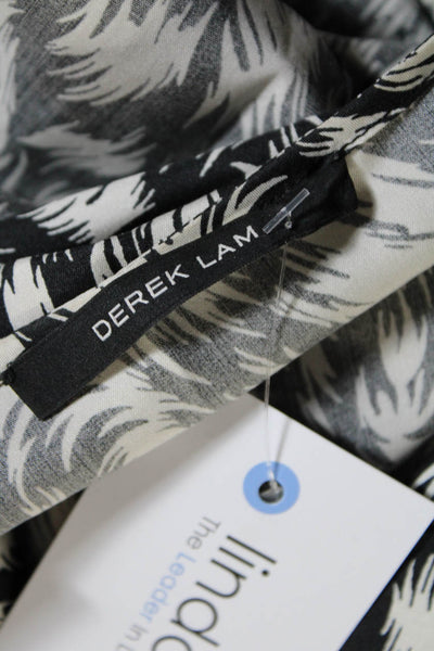 Derek Lam Womens Silk Printed V-Neck Cap Sleeve Zip Up Blouse Top Black Size 4
