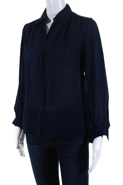 Roman Area Womens Silk Crepe Collared Button Up Long Sleeve Blouse Navy Size 9