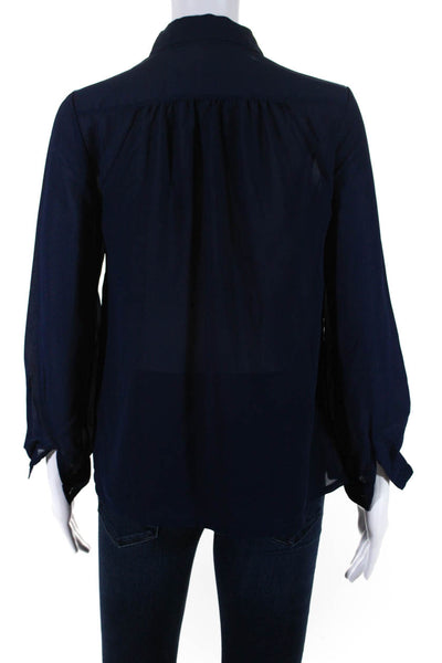 Roman Area Womens Silk Crepe Collared Button Up Long Sleeve Blouse Navy Size 9
