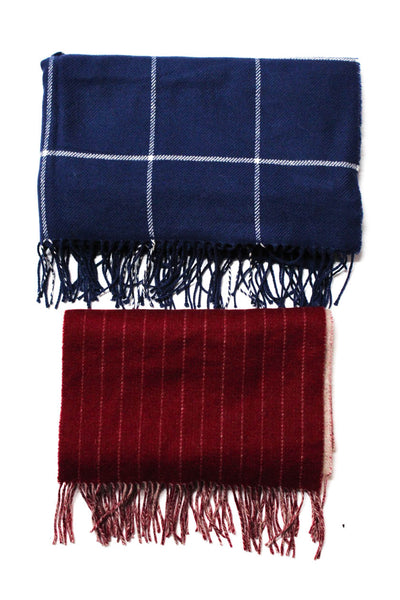 Madewell Designer Womens Checkered Fringe Arm Hole Shawl Scarves Blue Red Lot 2