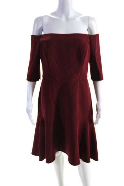 Milly Womens Crepe Off The Shoulder 3/4 Sleeve A-Line Midi Dress Red Size 10
