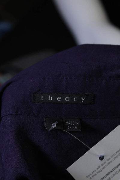 Theory Womens Pleated Waist Short Sleeve Button Up Shirt Dress Purple Size 0