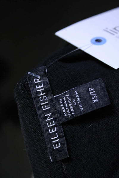 Eileen Fisher Womens Black Crew Neck Long Sleeve Swing Knit Top Size XS