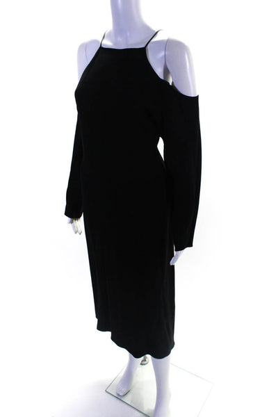 The Row Womens Crepe Cold Shoulder Long Sleeve Shift Midi Dress Black Size S