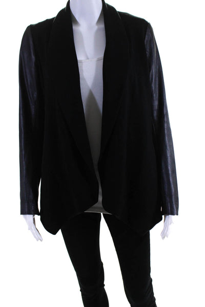 Theory Womens Patchwork Long Sleeve Darted Draped Open Front Blazer Black Size S