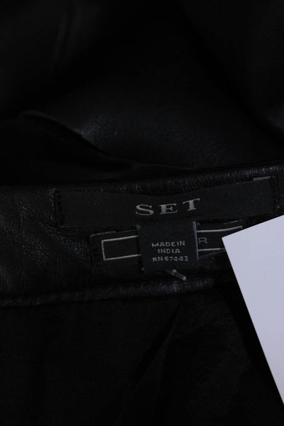 Set Womens Leather Darted Back Zipped Round Hem Short Skirt Black Size 2