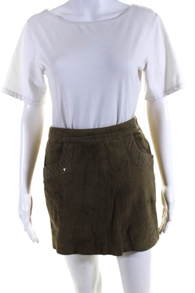 Maje Womens Leather Elatic Waist Side Zipped Short Skirt Green Size EUR36