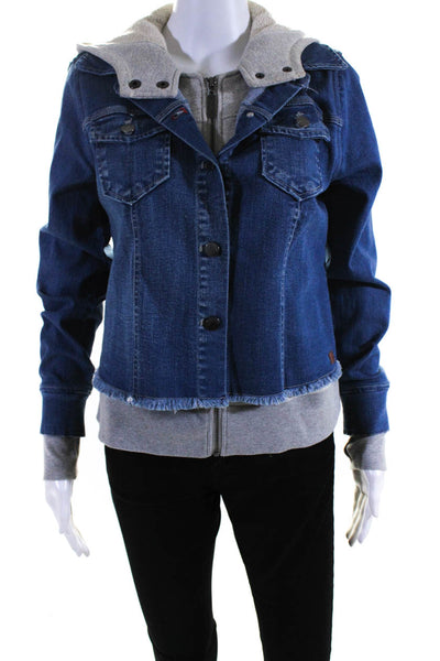 Peace Love World Womens Cotton Long Sleeve Layered Jean Jacket Blue Size 2XS