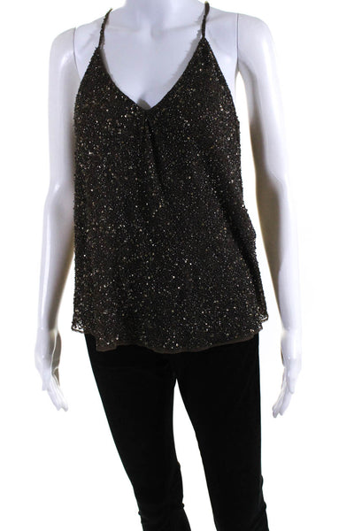 Polo Ralph Lauren Womens Sequin Embellished Sleeveless Camisole Top Brown Size M