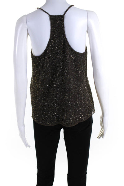 Polo Ralph Lauren Womens Sequin Embellished Sleeveless Camisole Top Brown Size M