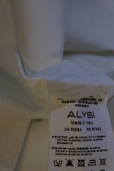 Alysi Womens Sleeveless Scoop Neck Embellished Top White Cotton Size 8
