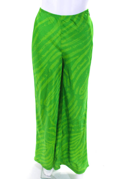 Simon Miller Womens Satin Striped Zip Up Wide Leg High Rise Pants Green Size S